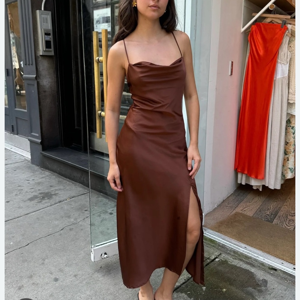 Astr the Label Gaia Brown Satin Slip Dress